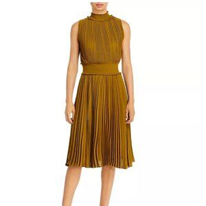 Nanette Lepore Pleated Gold Sleeveless Midi Dress  Size 8 NWT
